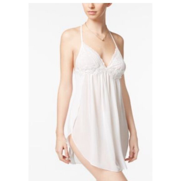 Linea Donatella Babydoll Lace Embroidered Nightgown Sz M Sexy Bridal White - Picture 1 of 5